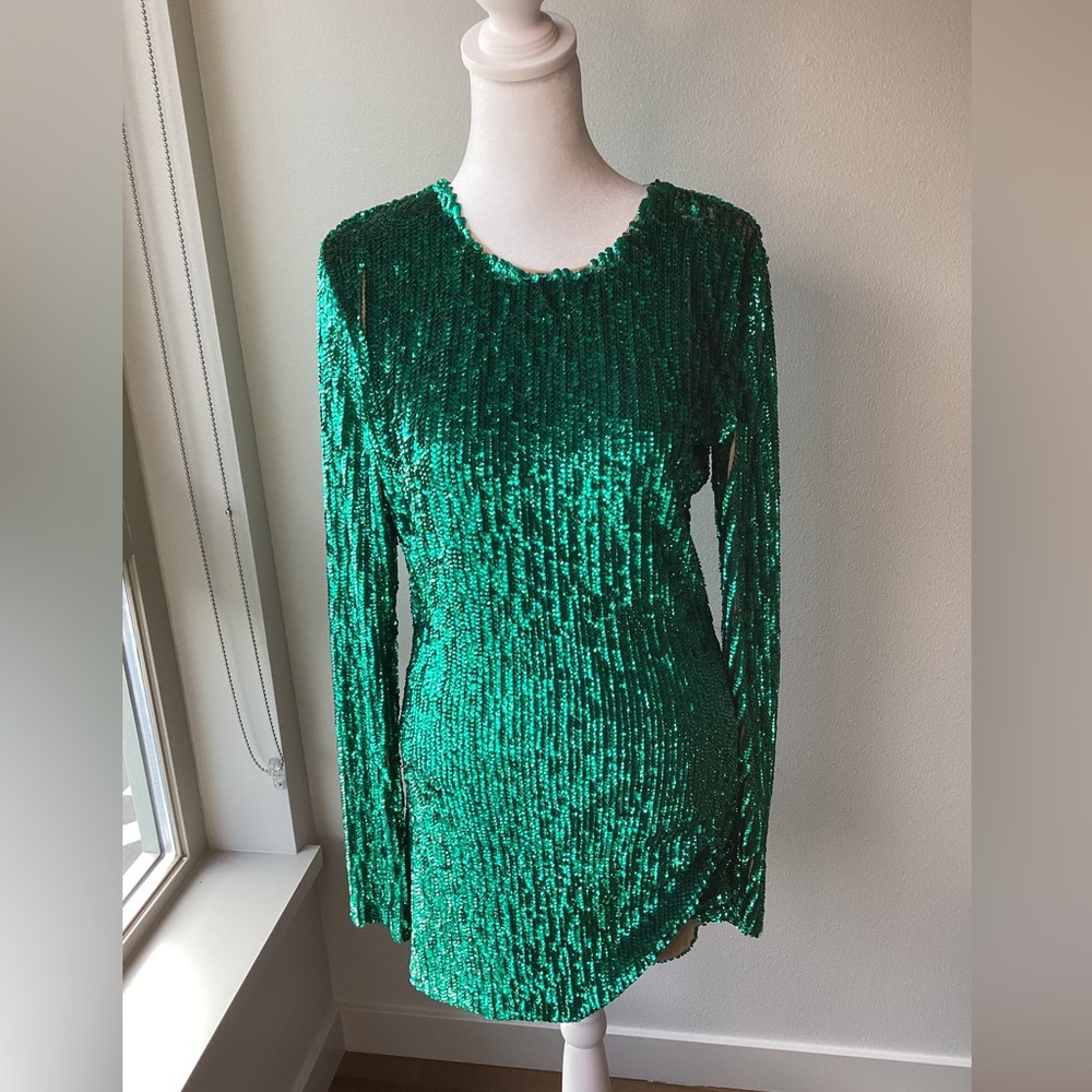 Pinko Green Sequin Long Sleeve Dress Women’s Size 4